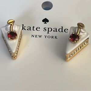 kate spade White Enamel Cake Slice Earrings with Red Cherry Accents